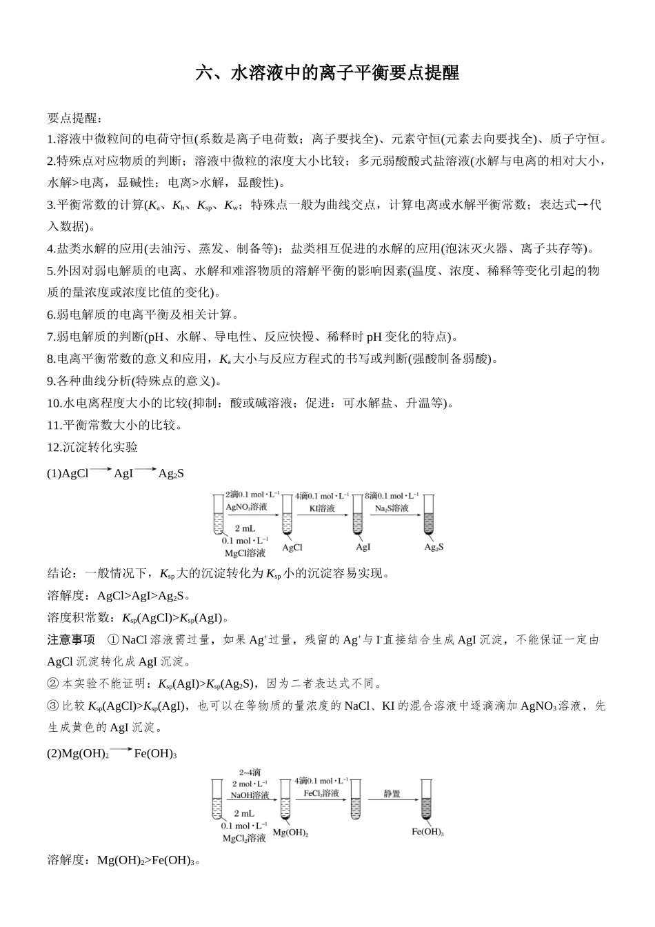 2026版化学步步高大二轮专题复习-六、水溶液中的离子平衡要点提醒.docx_第1页