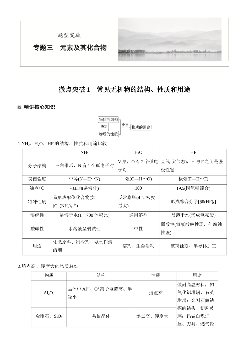2026版化学步步高大二轮专题复习-专题三　微点突破1　常见无机物的结构、性质和用途.docx_第1页