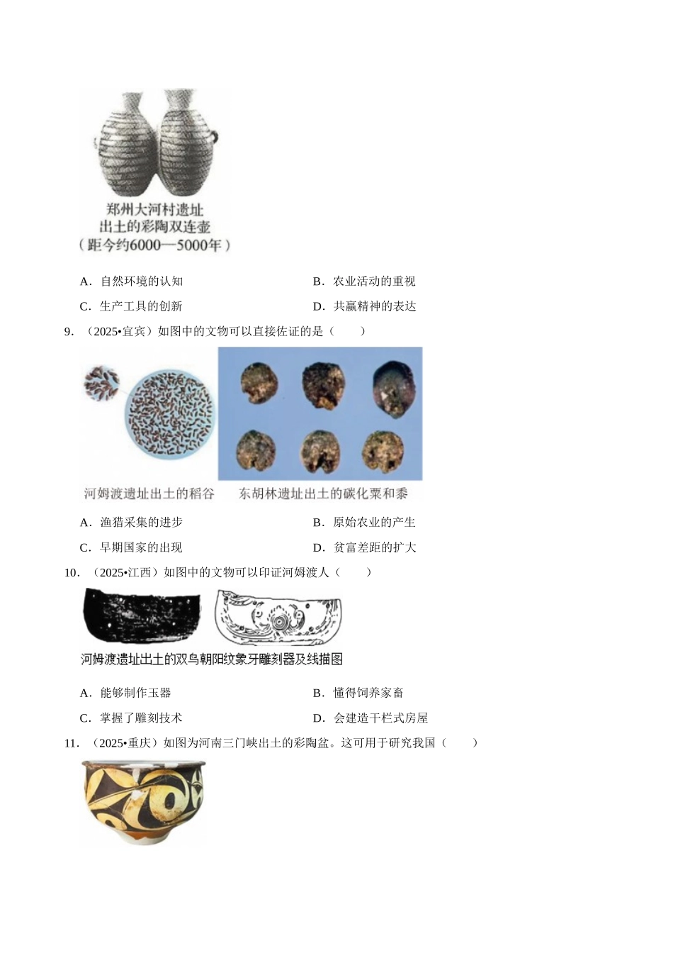 2026年中考历史常考考点专题之史前时期.docx_第3页