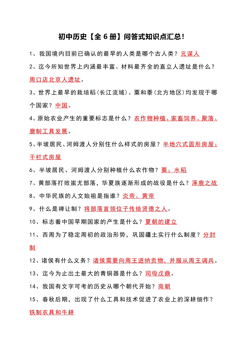 中考历史【全6册】问答式知识点汇总! .pdf_第1页