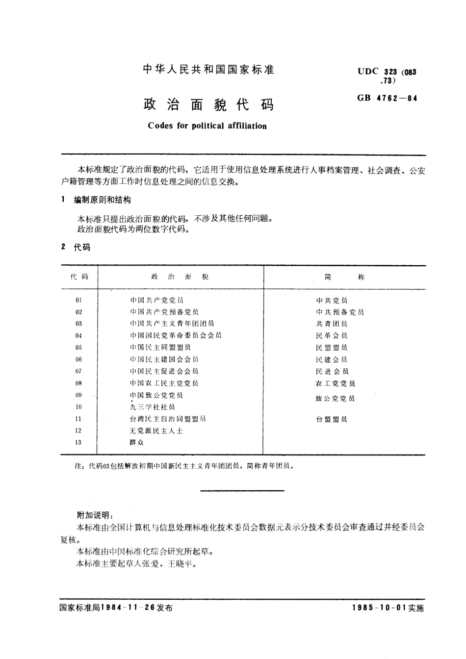 GB/T 4762-1984 政治面貌代码.pdf_第2页