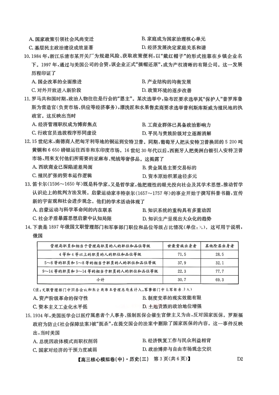 2025~2026学年高三核心模拟卷（中）历史+答案.pdf_第3页