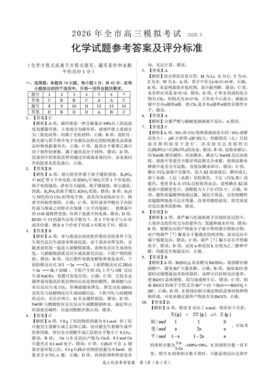 2026年全市高三模拟考试化学答案.pdf_第1页