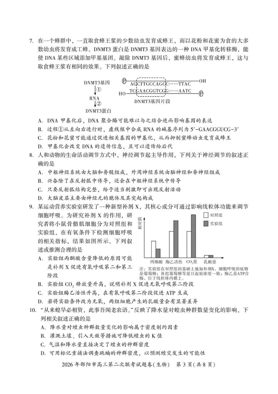 2026年邵阳市高三第二次联考生物+答案.pdf_第3页