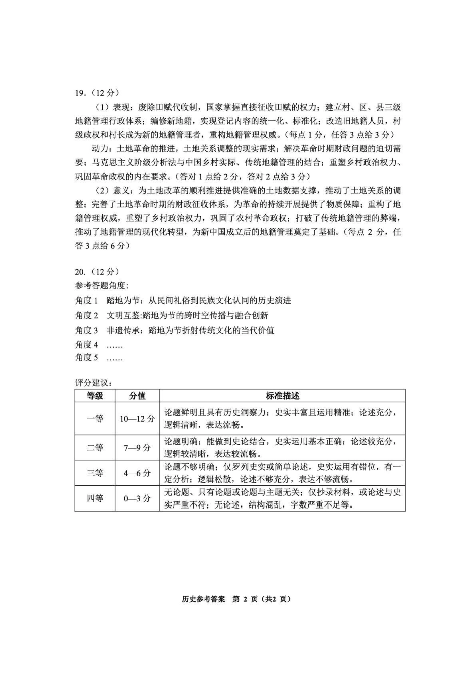 毕节市2026届高三年级高考第二次适应性考试历史答案.pdf_第2页