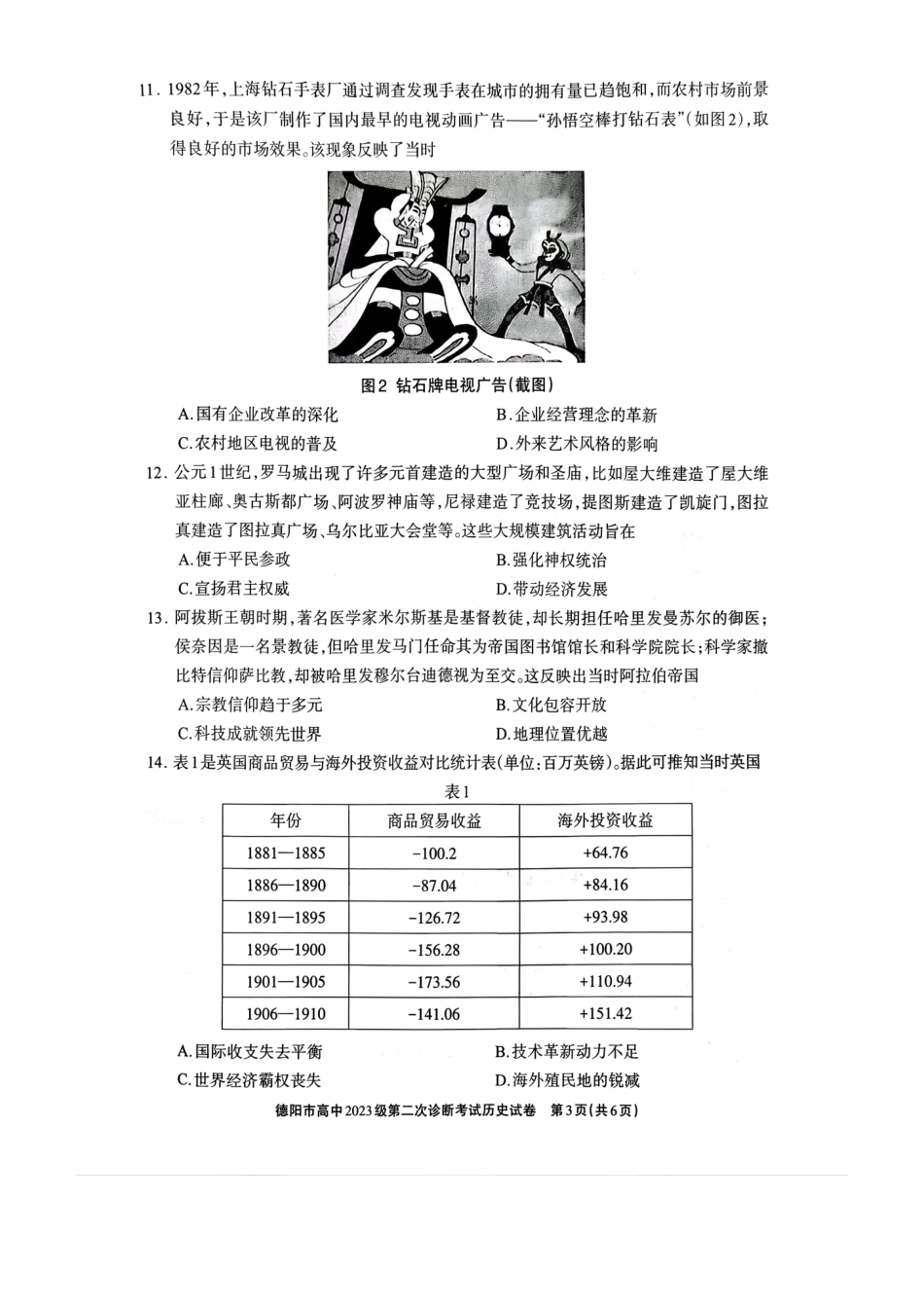 德阳市高中2023级第二次诊断考试历史.pdf_第3页