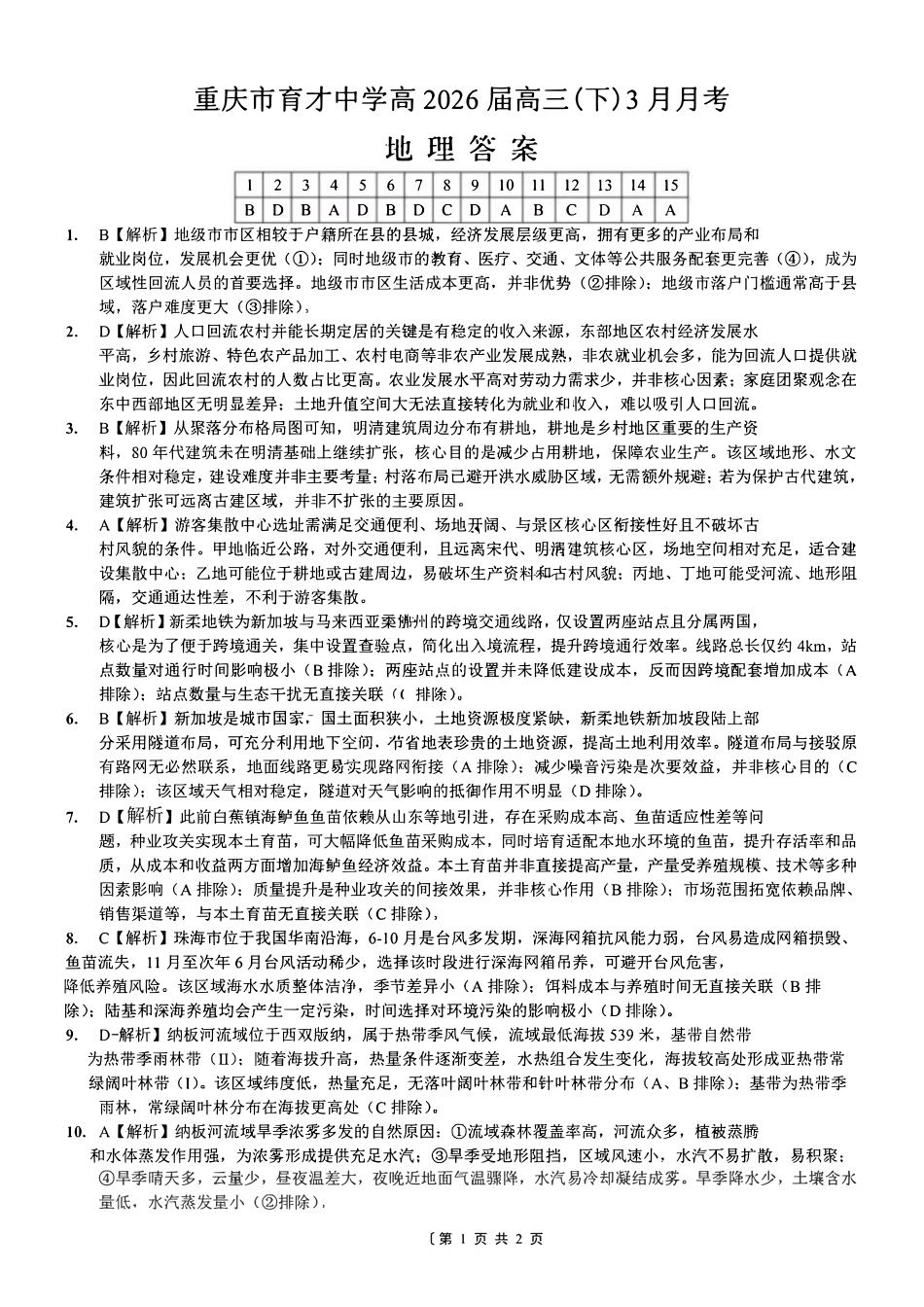 地理【重庆七龙珠】重庆市育才中学校高2026届高三年级(下)学期3月月考(3.27-3.28)(1).pdf_第1页