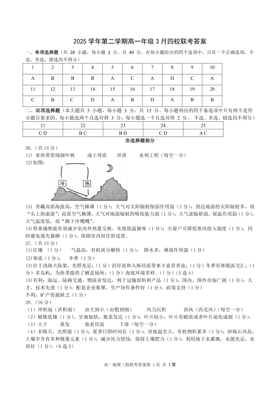 地理浙江四校(含精诚联盟)2025-2026学年高一下学期3月阶段检测(3.26-3.27)(1).pdf_第1页