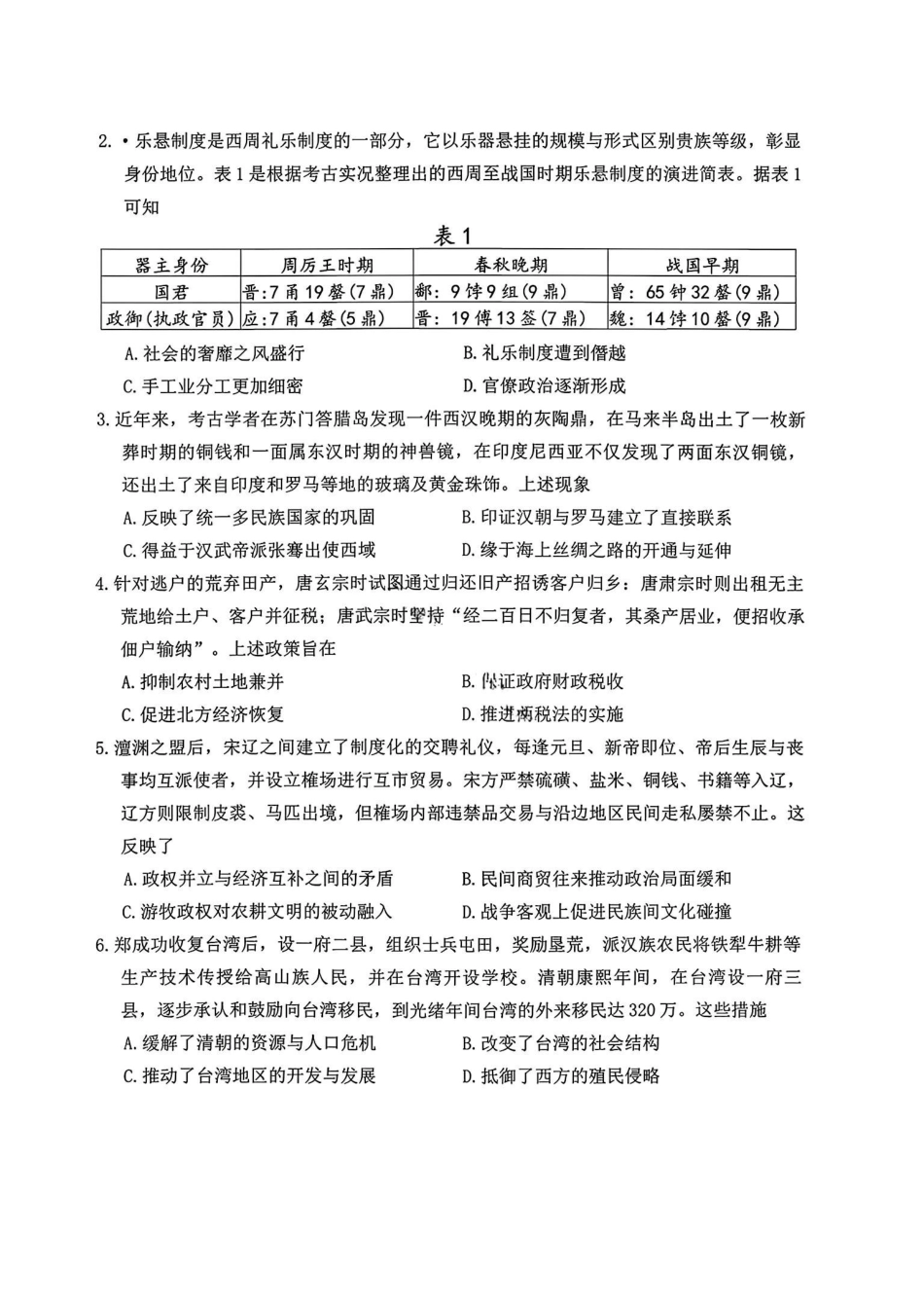 红河州、文山州2026届高中毕业生第三次复习统一检测历史.pdf_第2页