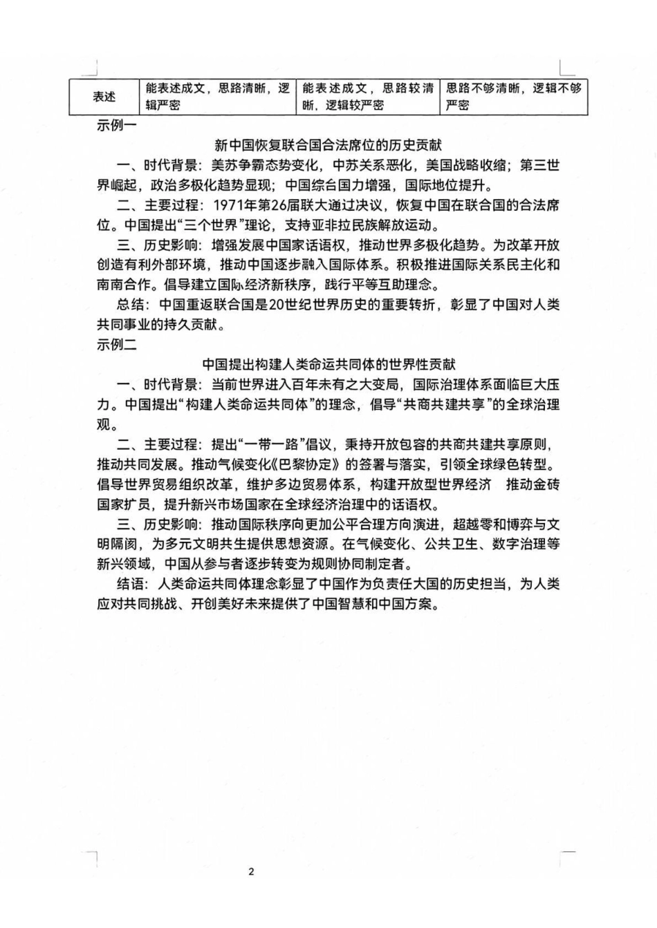 呼和浩特市2026年高三年级第一次模拟考试历史答案.pdf_第2页