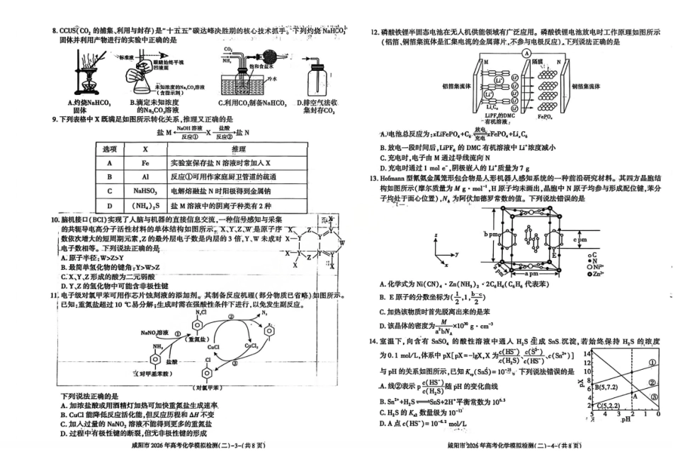 化学()陕西咸阳市2026年高考模拟检测(二)(咸阳二模)(3.27-3.28).pdf_第2页