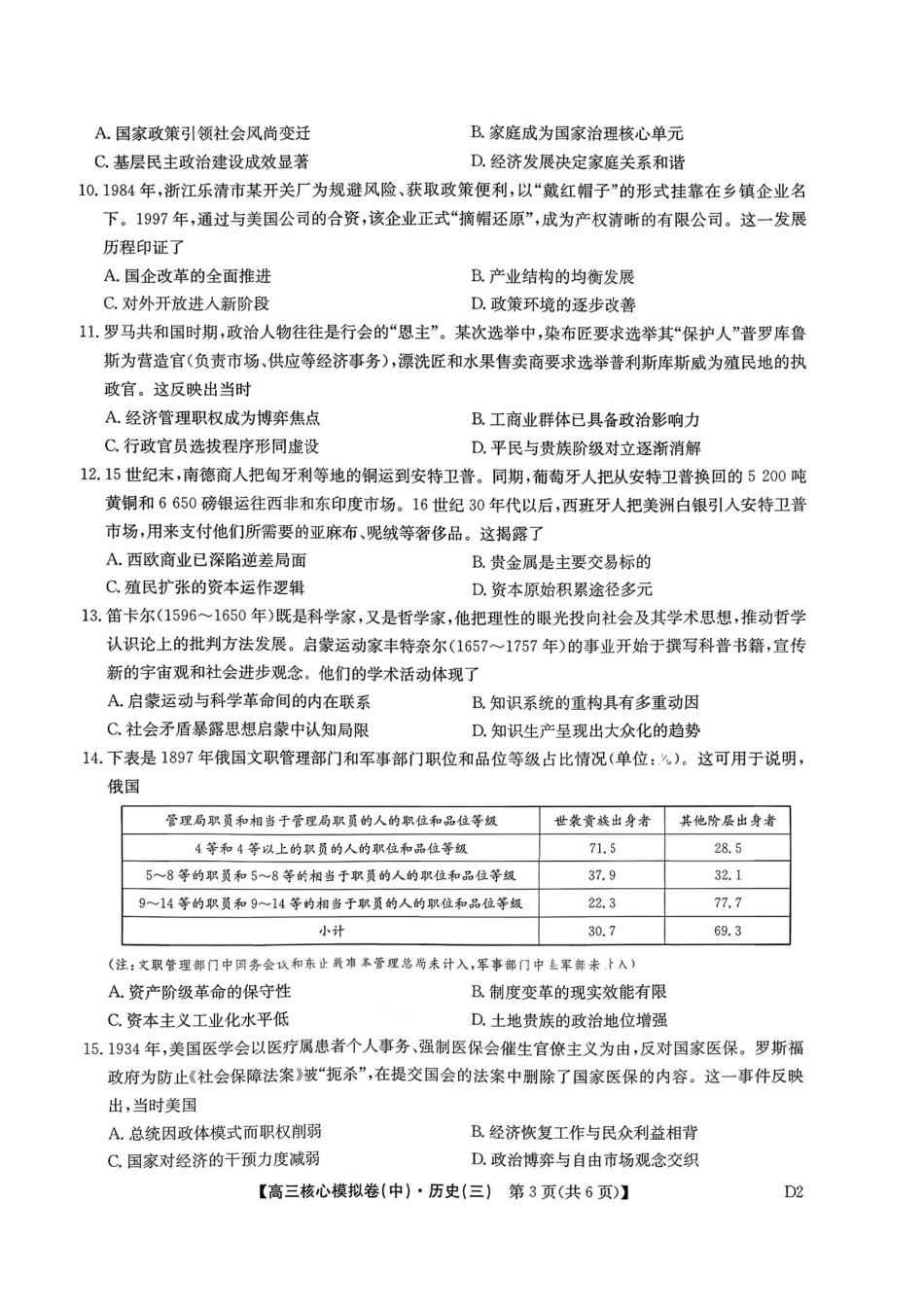 历史(下标D2)(清晰版)+答案【九师联盟卷】九师联盟2026届高三年级3月核心模拟卷（中）三(3.20-3.21).pdf_第3页