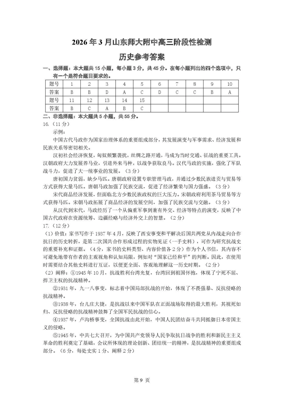 历史山东山东师范大学附属中学2026届高三年级3月阶段性检测(3.17-3.18)(1).pdf_第1页