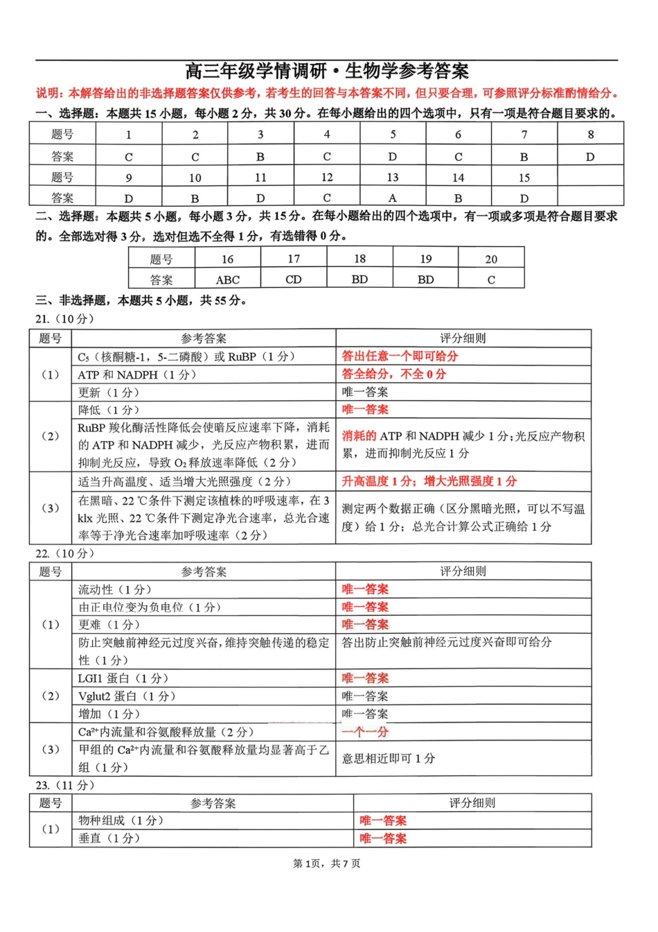 辽宁点石联考2026届高三年级3月学情调研生物答案.pdf_第1页