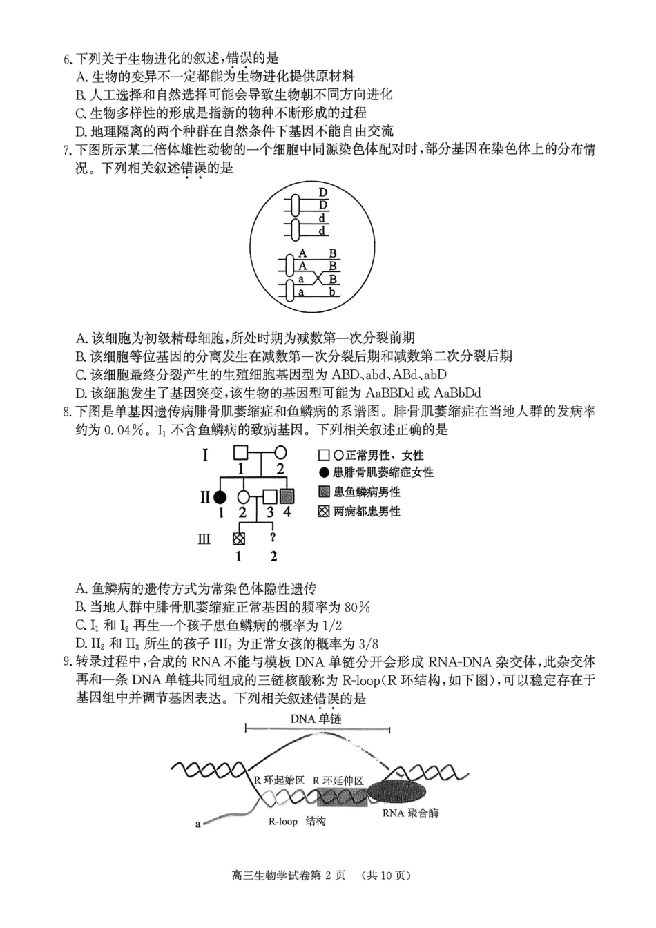 南京市、盐城市2026届高三年级第一次模拟考试生物.pdf_第2页