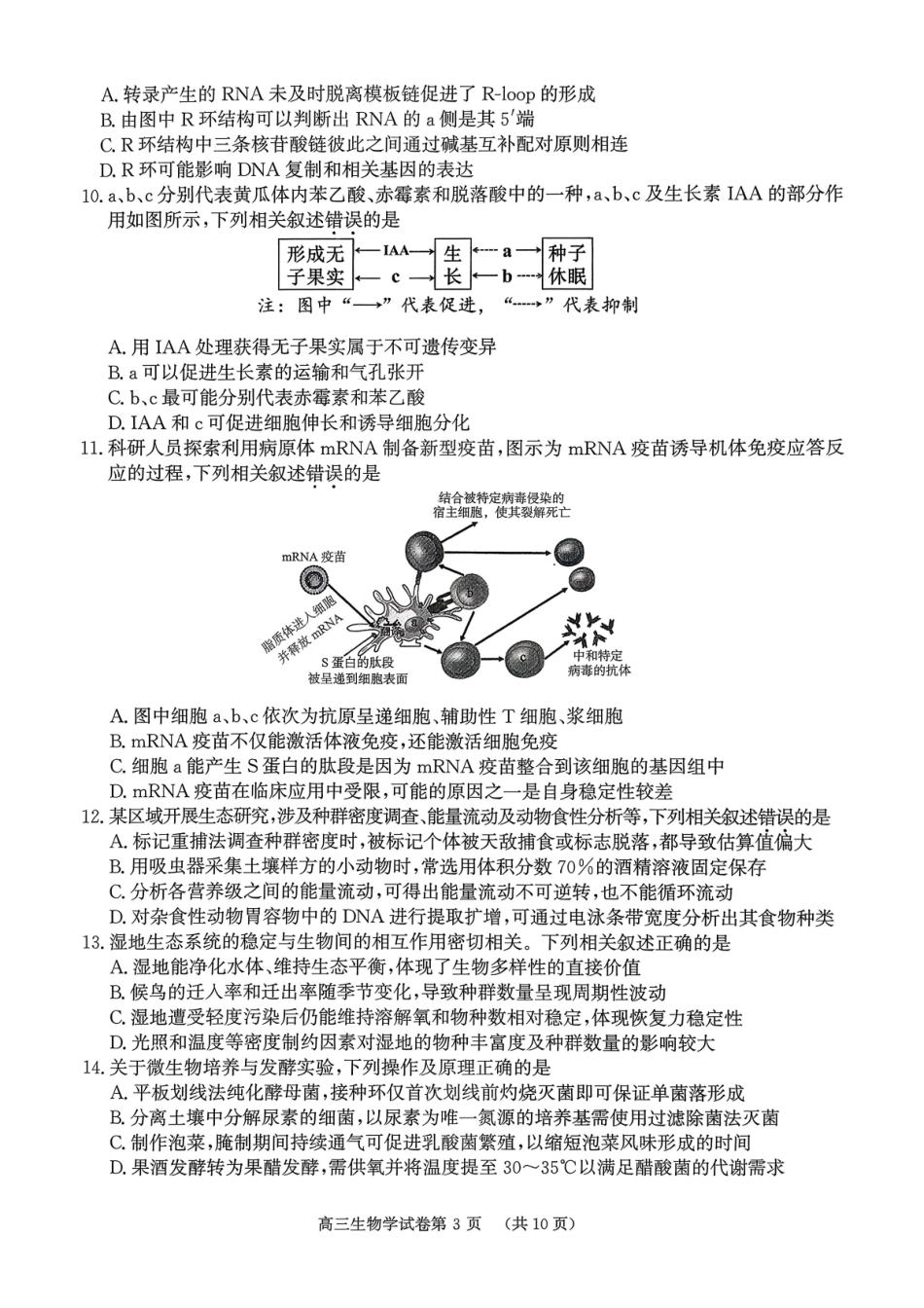 南京市、盐城市2026届高三年级第一次模拟考试生物.pdf_第3页