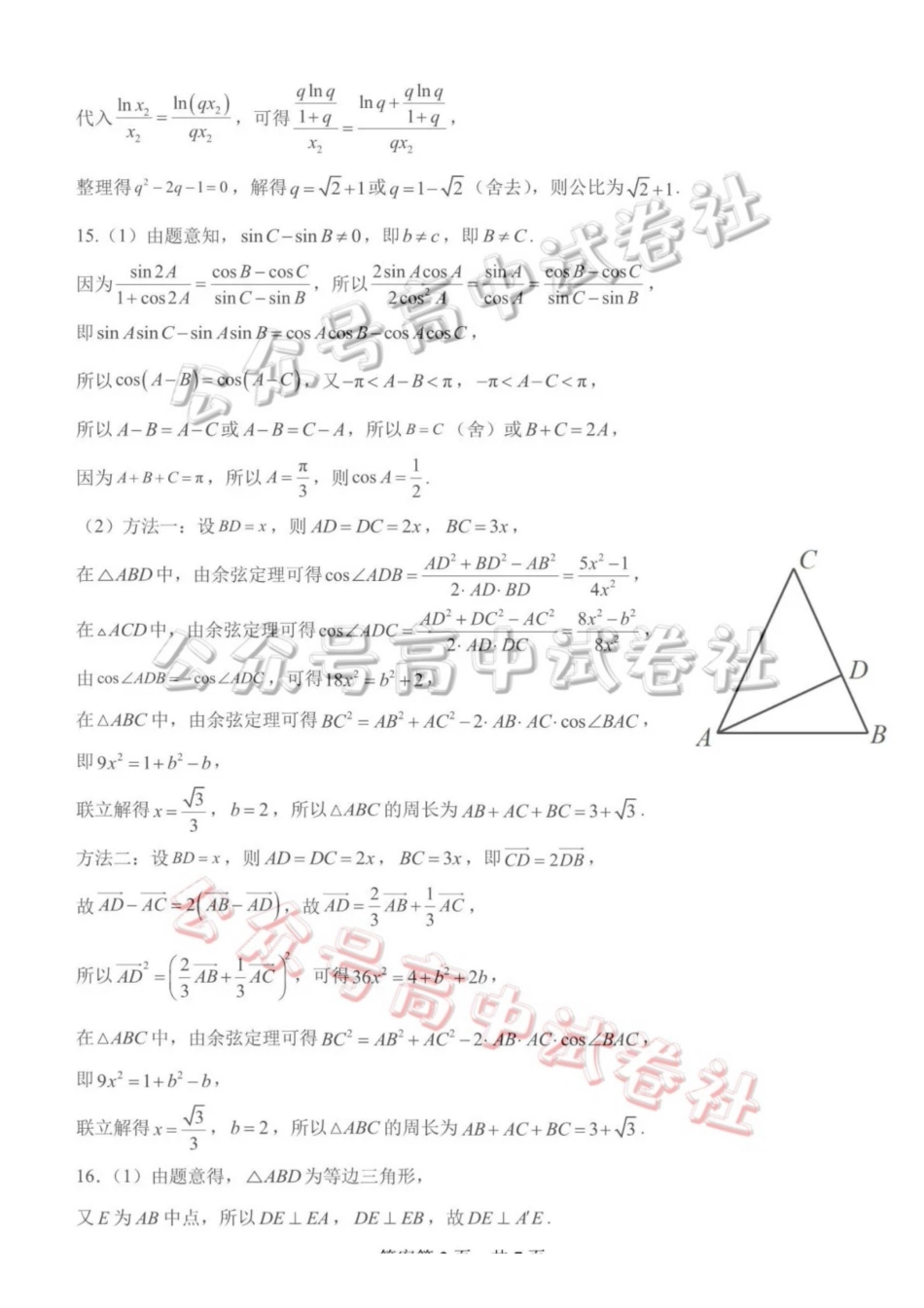 日照市第一中学2025-2026学年高三下学期3月份单元质量检测数学答案_.pdf_第2页