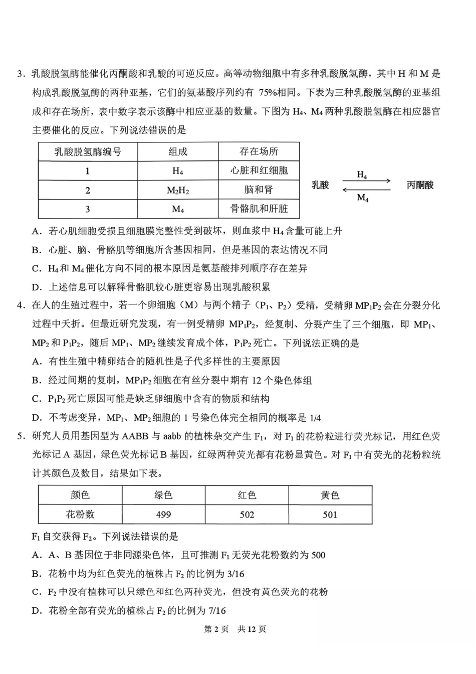 生物+答案【THUSSAT】【CSSAT】清华大学THUSSAT标准学术能力诊断性测试2026年3月测试（3.26-3.27）.pdf_第2页