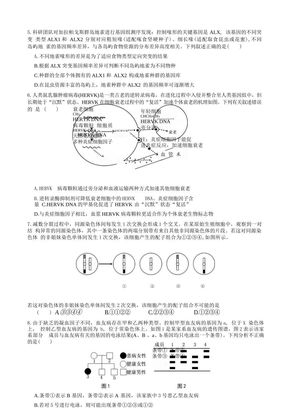 生物安徽合肥市一六八中学2026届高三年级3月份规范训练（3.13-3.14）.docx_第3页