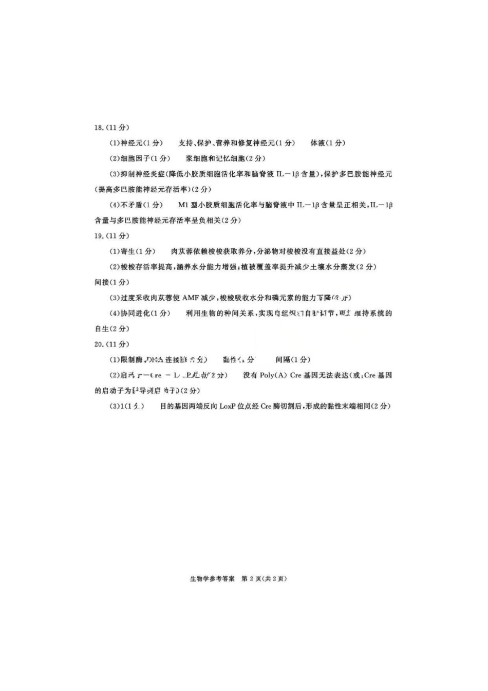 生物参考答案与评分标准四川成都市2023级(2026届)高三年级第二次模拟测试(成都二诊)(3.23-3.25).pdf_第2页