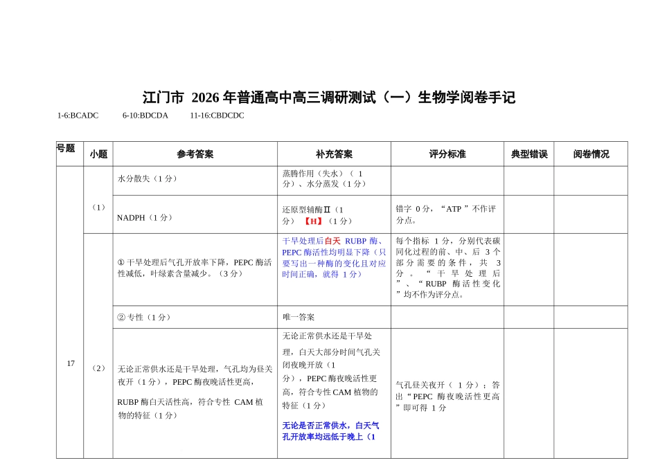 生物广东江门市2026年3月高三年级高考模拟考试(江门一模)(3.18-3.20).docx_第1页