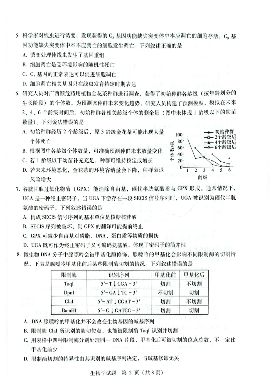 生物广西壮族自治区梧州、玉林、贵港、钦州、百色等八市高中毕业班2026届高三年级3月适应性测试(八市二模)(3.24-3.26).pdf_第2页
