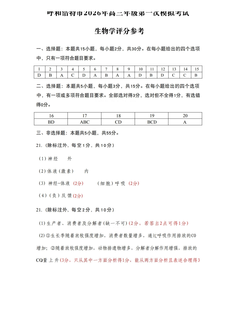 生物内蒙古呼和浩特市2026年届高三年级下学期3月第一次模拟考试(呼和浩特一模)（3.19-3.21）(1).pdf_第1页
