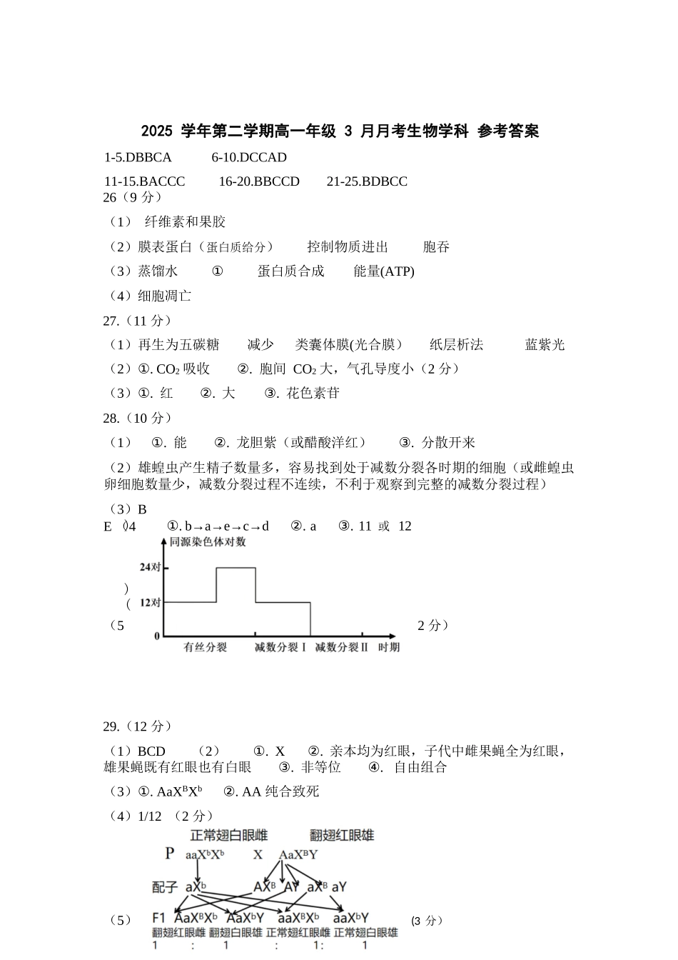 生物浙江四校(含精诚联盟)2025-2026学年高一下学期3月阶段检测（3.26-3.27）(1).docx_第1页