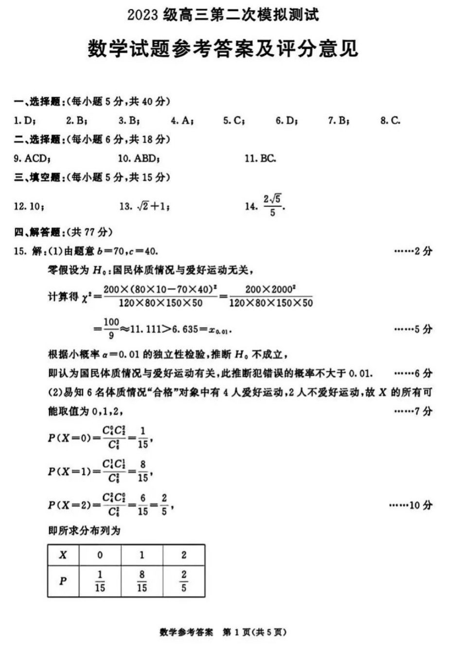 数学官方参考答案(无水印)四川成都市2023级(2026届)高三年级第二次模拟测试(成都二诊)(3.23-3.25).docx_第2页