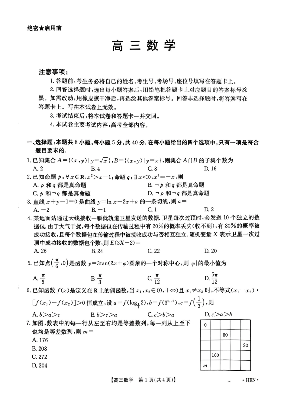 数学全国金太阳2026届高三年级下学期3月大联考(3.26-3.27).pdf_第1页