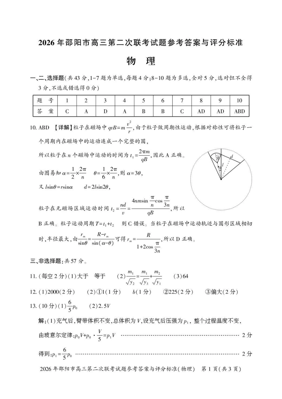 物理湖南2026年邵阳市高三第二次联考(邵阳二模)(3.19-3.20)(1).pdf_第1页