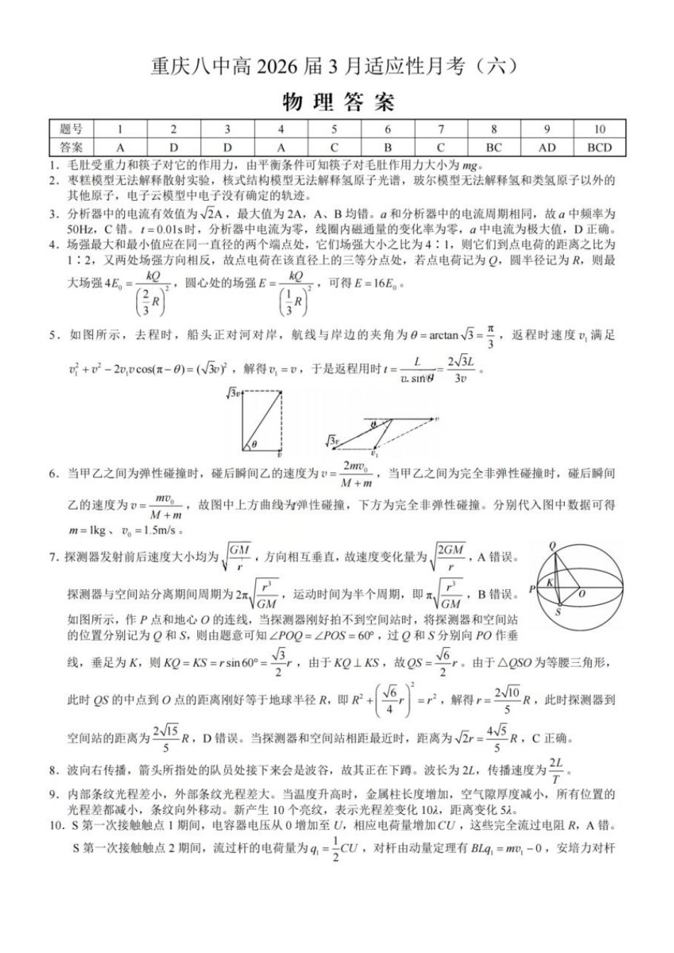 物理重庆市重庆第八中学2026届高考适应性月考卷（六）(3.19-3.21)(1).pdf_第1页