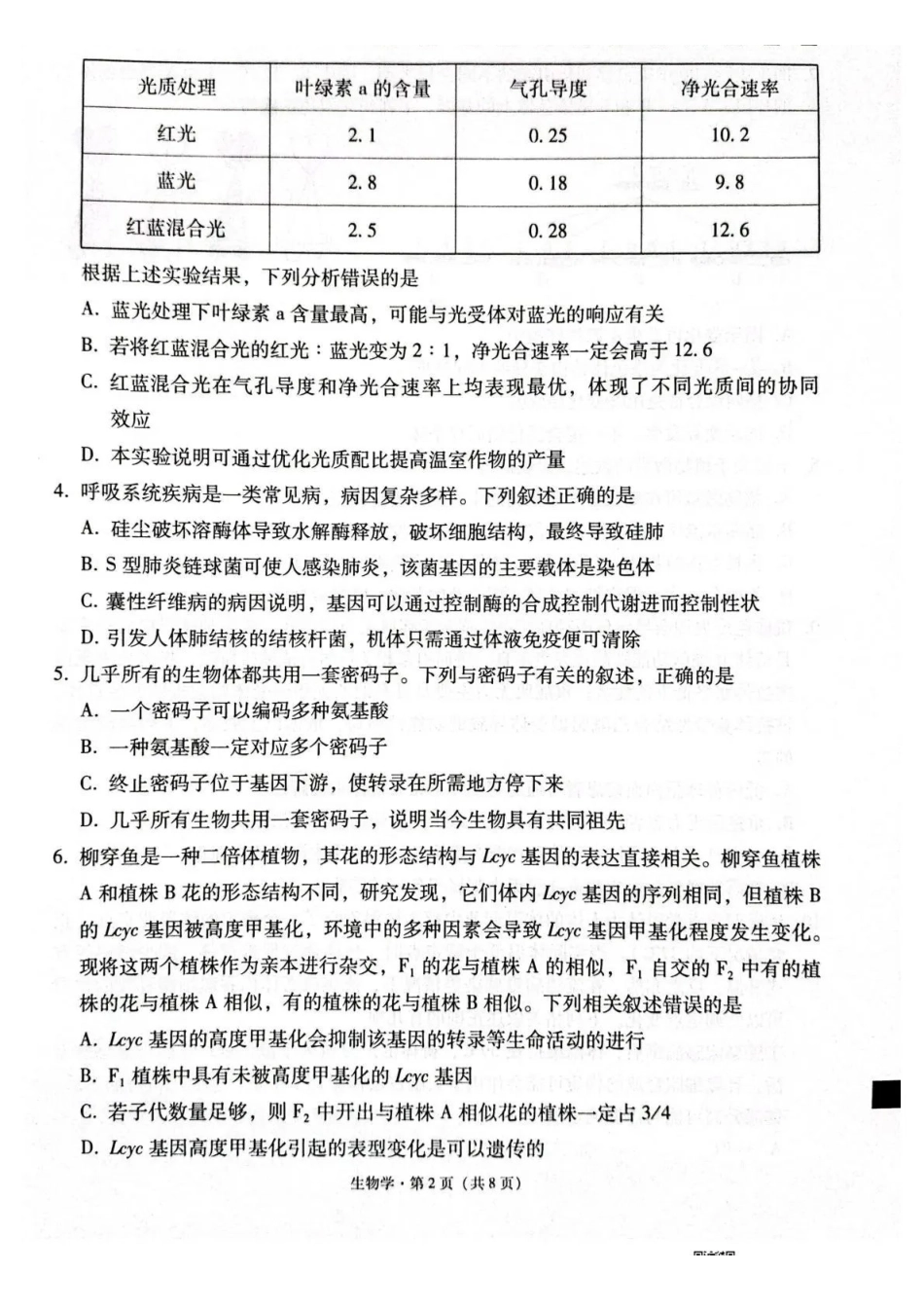 西南名校联盟2026届“3+3+3”高考备考诊断性联考（二）生物.pdf_第2页