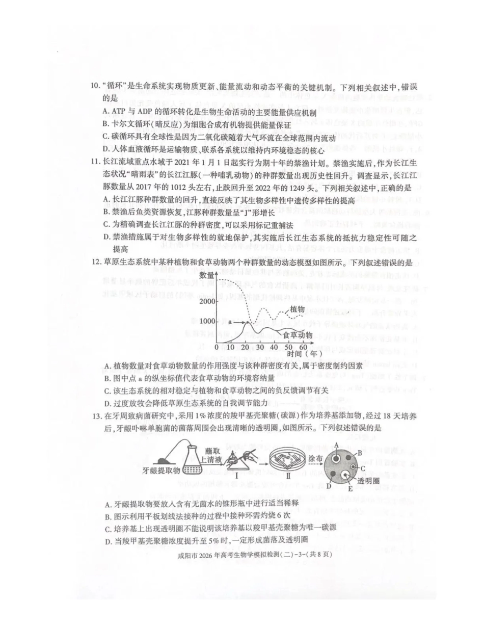 咸阳市2026年高考模拟检测（二）生物.pdf_第3页