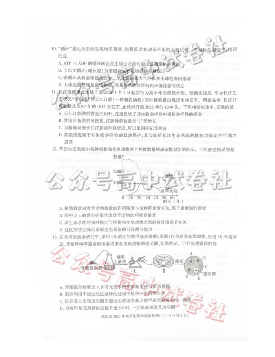 咸阳市2026年高考模拟检测(二)生物_.pdf_第3页
