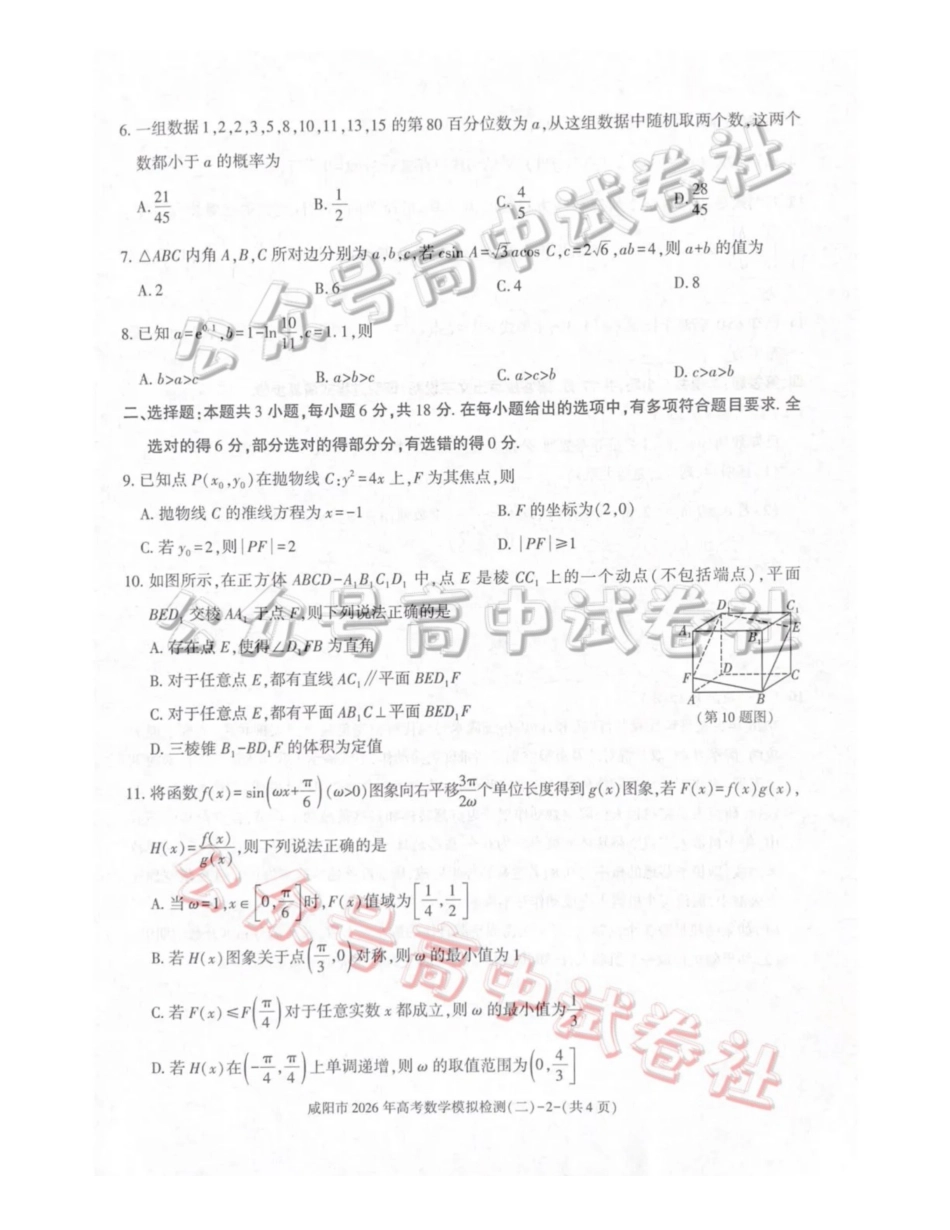 咸阳市2026年高考模拟检测（二）数学_.pdf_第2页