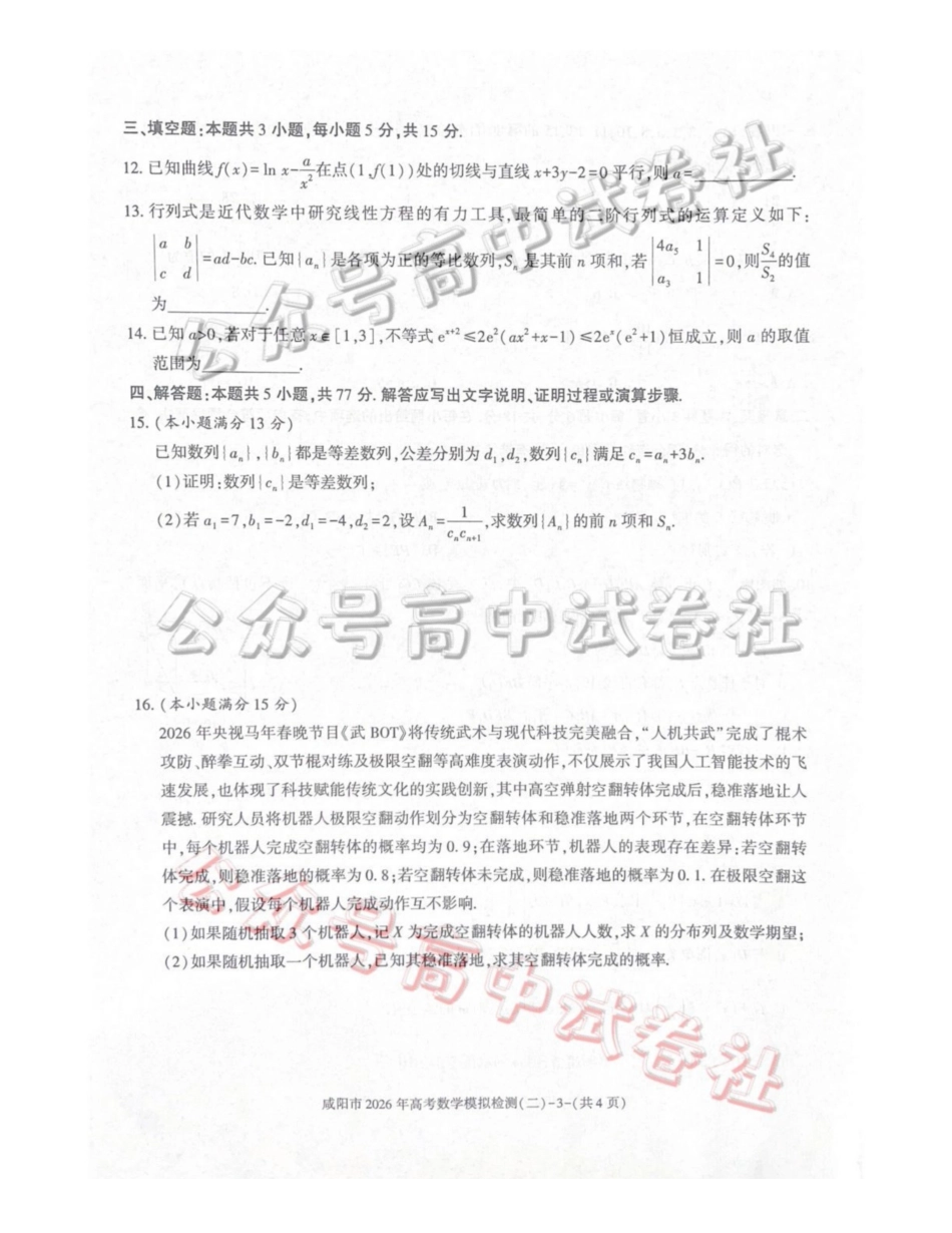 咸阳市2026年高考模拟检测（二）数学_.pdf_第3页
