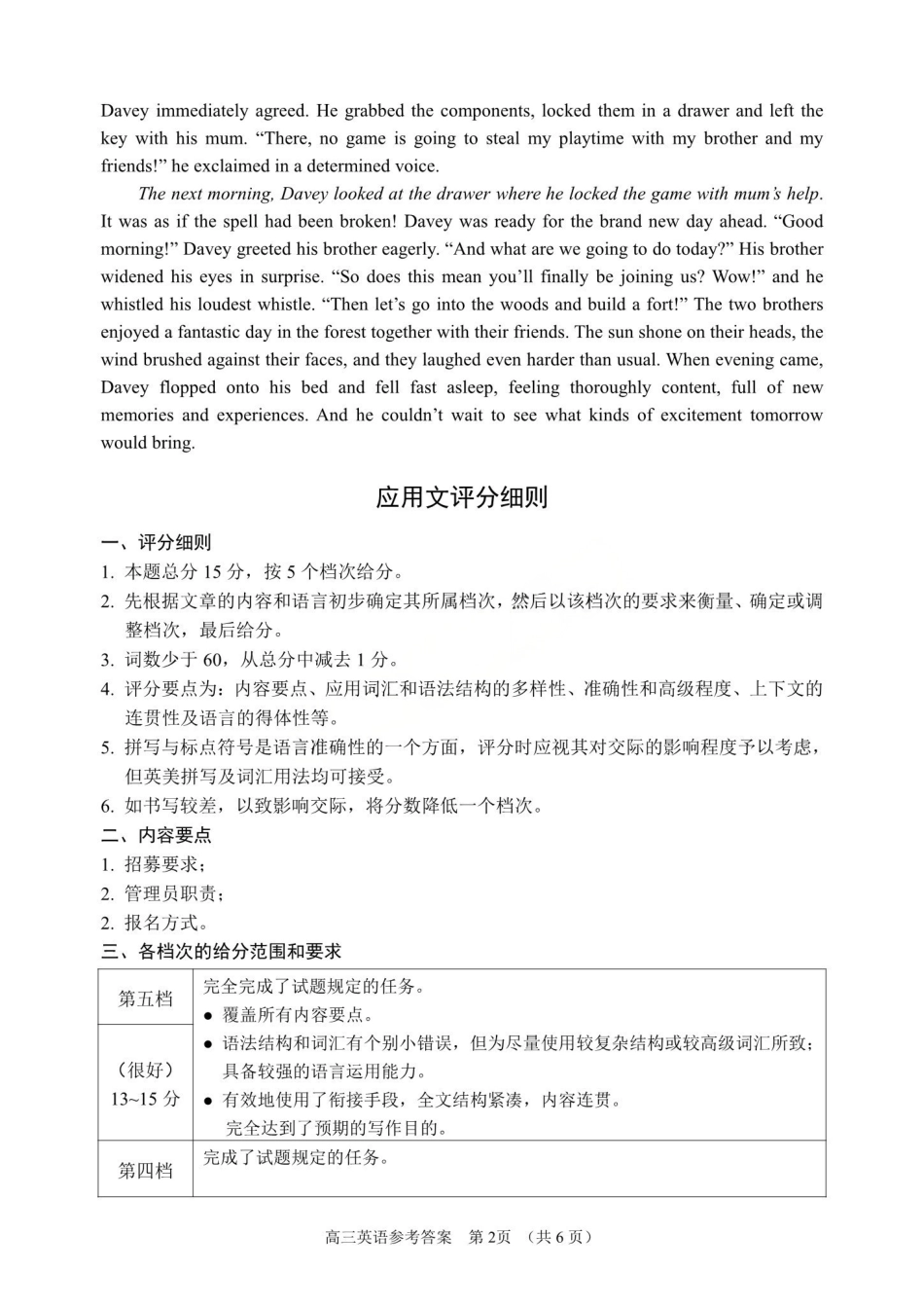 英语参考答案及评分标准山东部分学校（九五协作体联考）2026届高三年级3月学习质量综合评估（3.19-3.20）.pdf_第2页