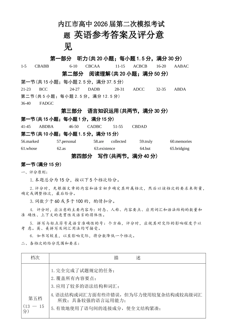 英语四川内江市2026届高三年级第二次模拟考试试题(内江二诊)(3.16-3.18)(1).docx_第1页