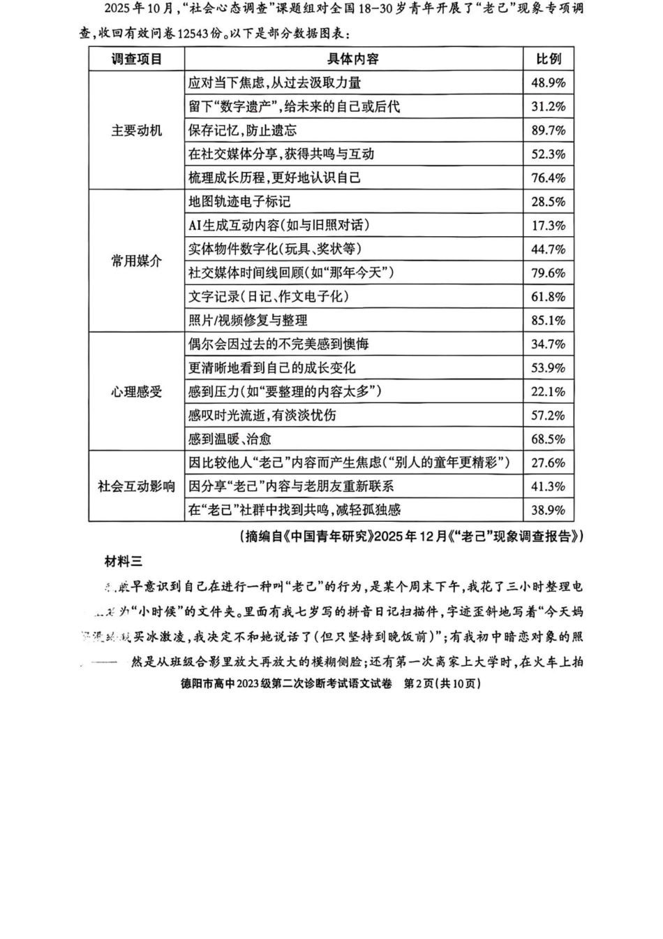 语文四川德阳市2023级(2026届)高三年级第二次诊断考试(德阳二诊)(3.16-3.18).docx_第2页