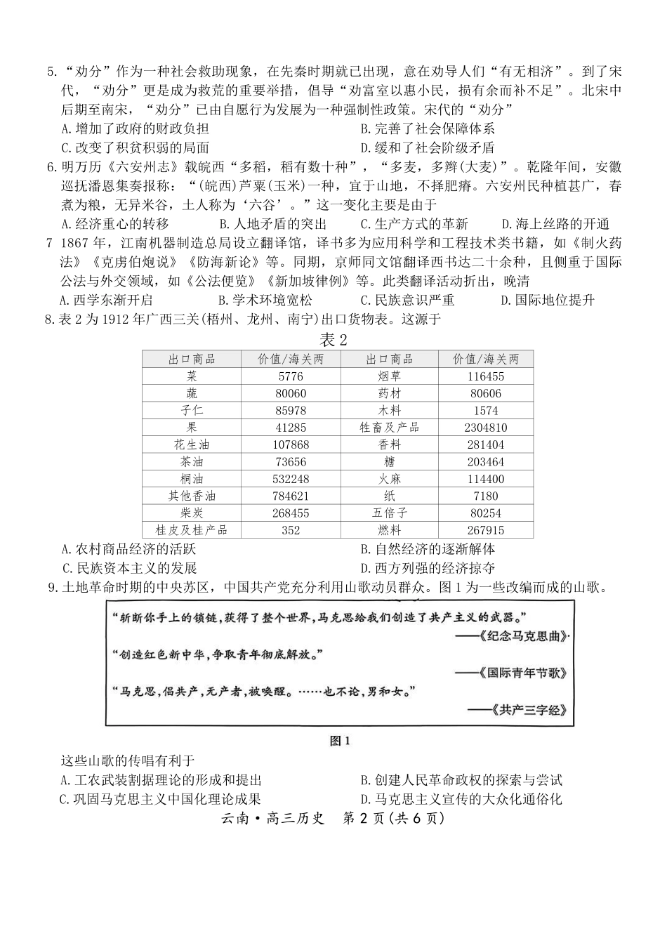 云南民族大学附属高级中学2026年届高三高考适应性训练（五）历史.pdf_第2页