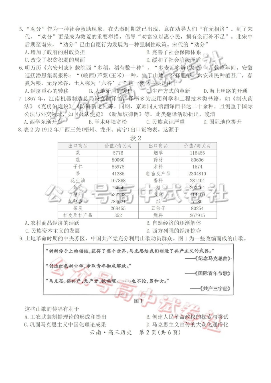 云南民族大学附属高级中学2026年届高三高考适应性训练(五)历史_.pdf_第2页