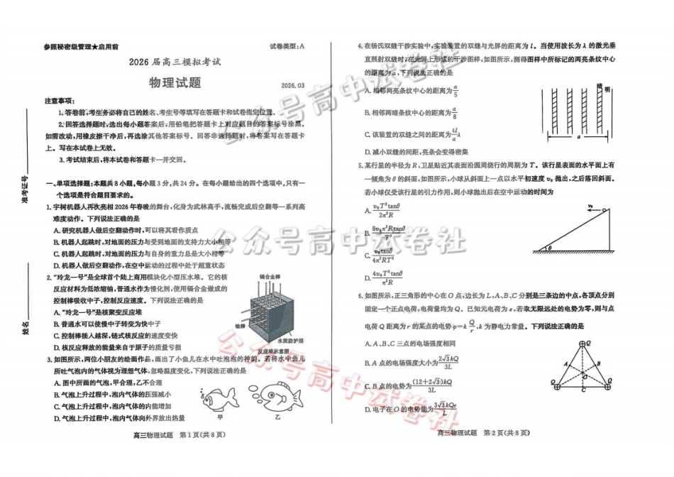 枣庄市2026届高三3月模拟考物理_.pdf_第1页