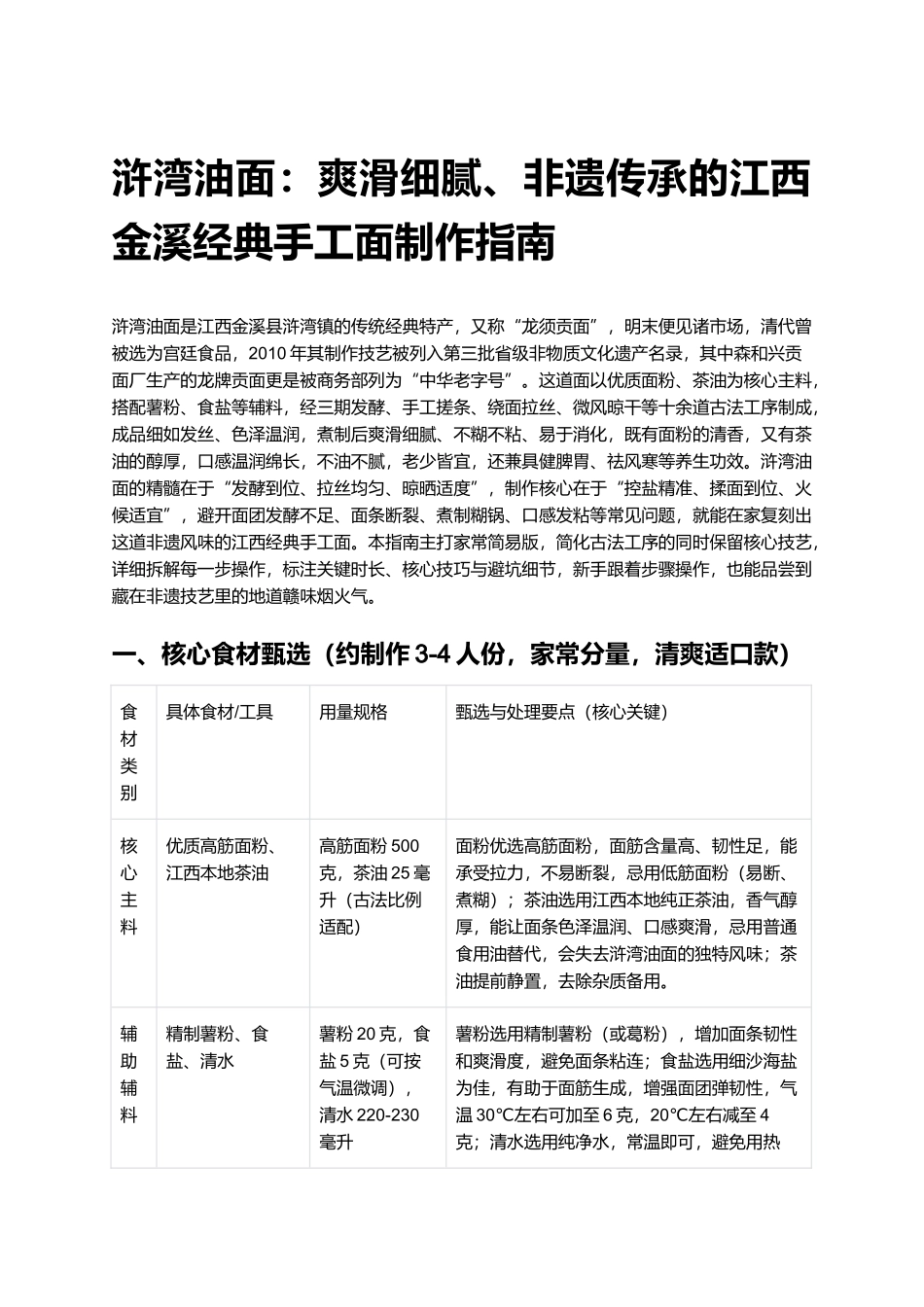 浒湾油面：爽滑细腻、非遗传承的江西金溪经典手工面制作指南.docx_第1页