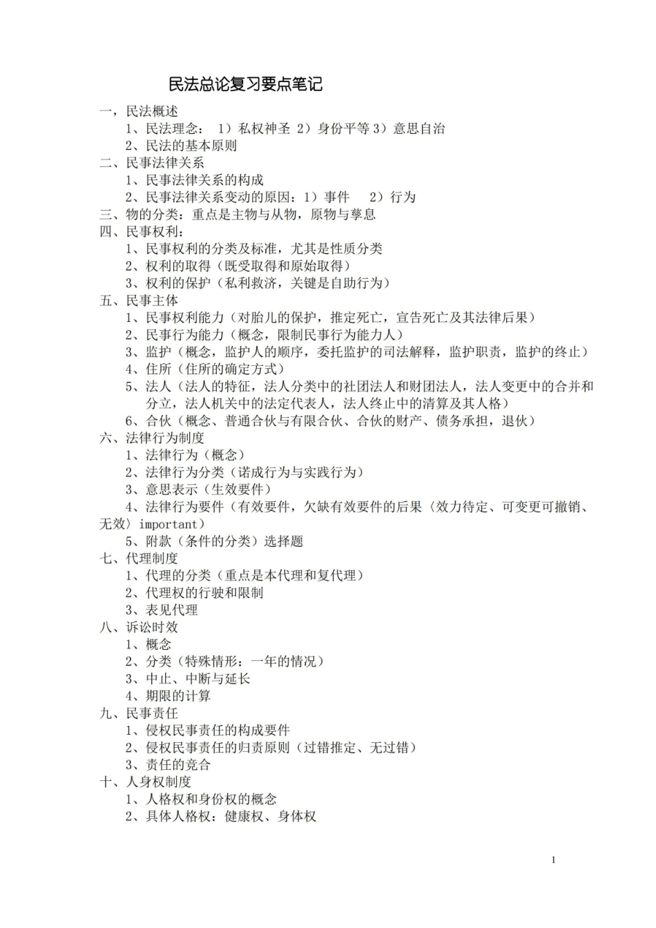 民法总论复习要点笔记(大一下学期重点).pdf_第1页