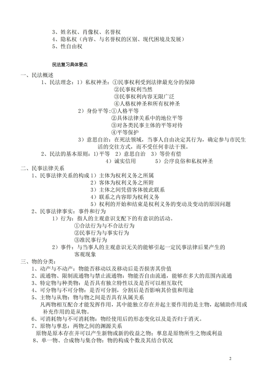 民法总论复习要点笔记(大一下学期重点).pdf_第2页