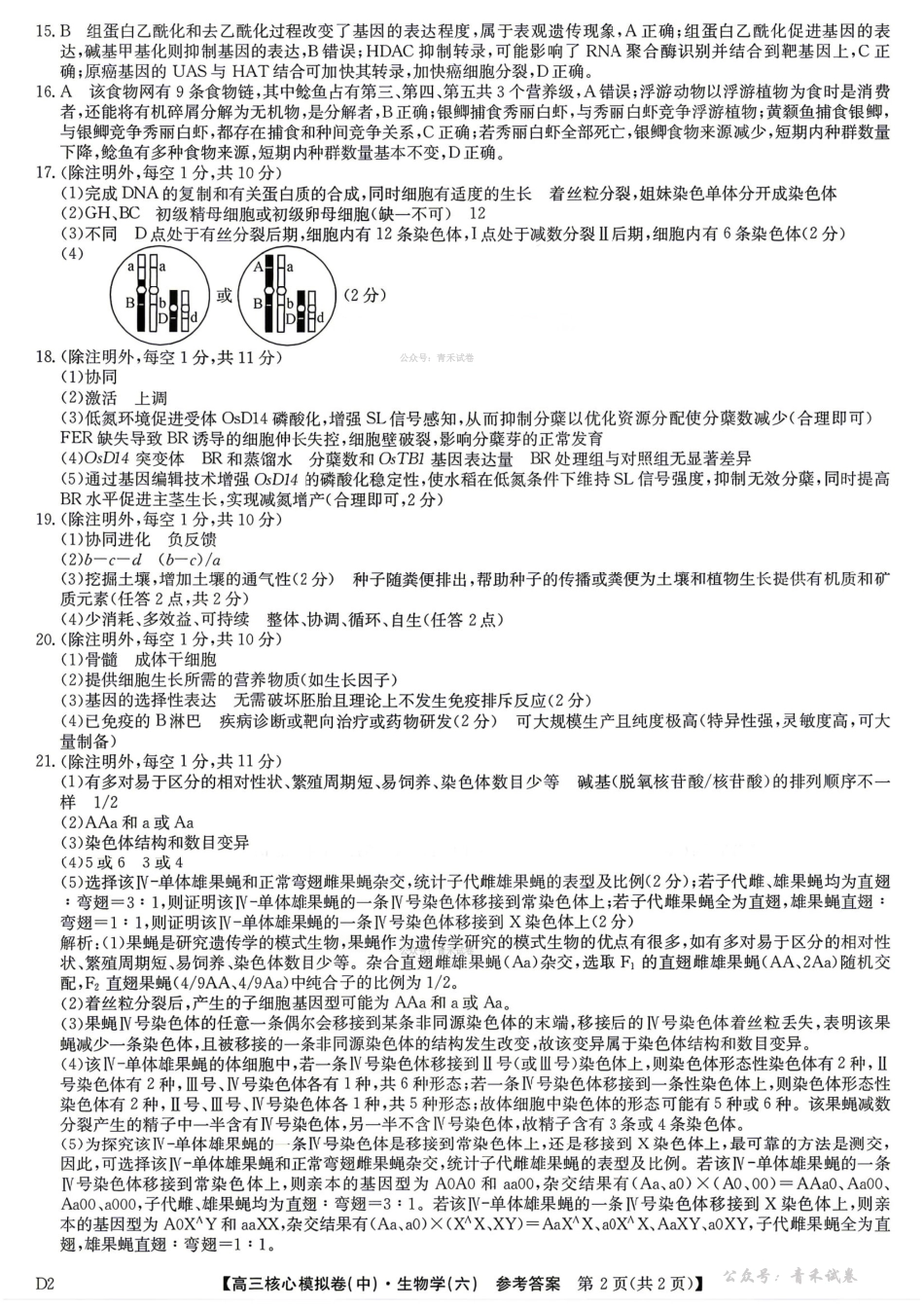 2025～2026学年高三核心模拟卷（六）生物答案.pdf_第2页