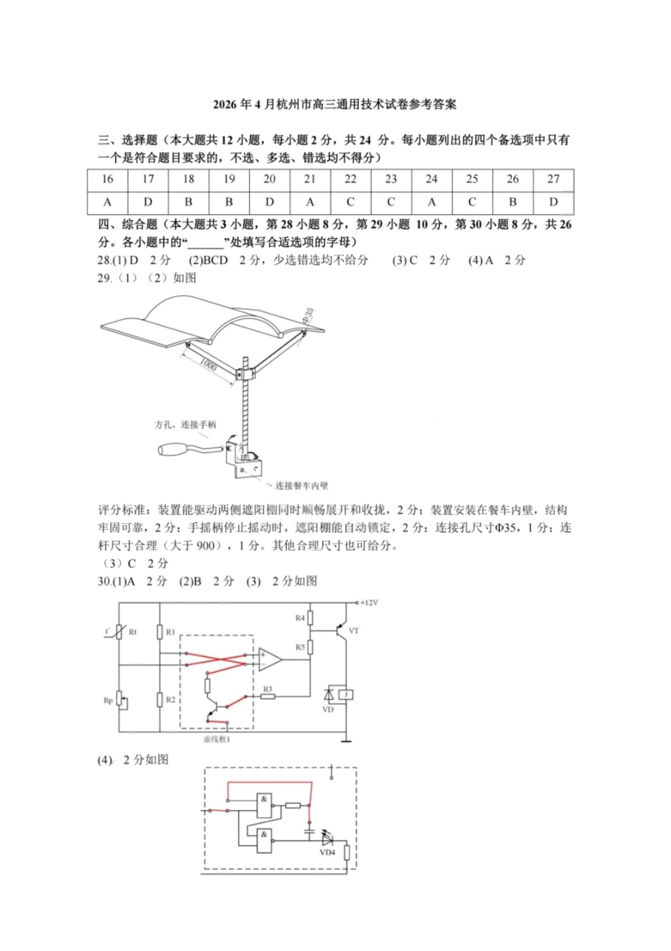 2025学年第二学期杭州市高三年级教学质量检测技术答案.pdf_第2页