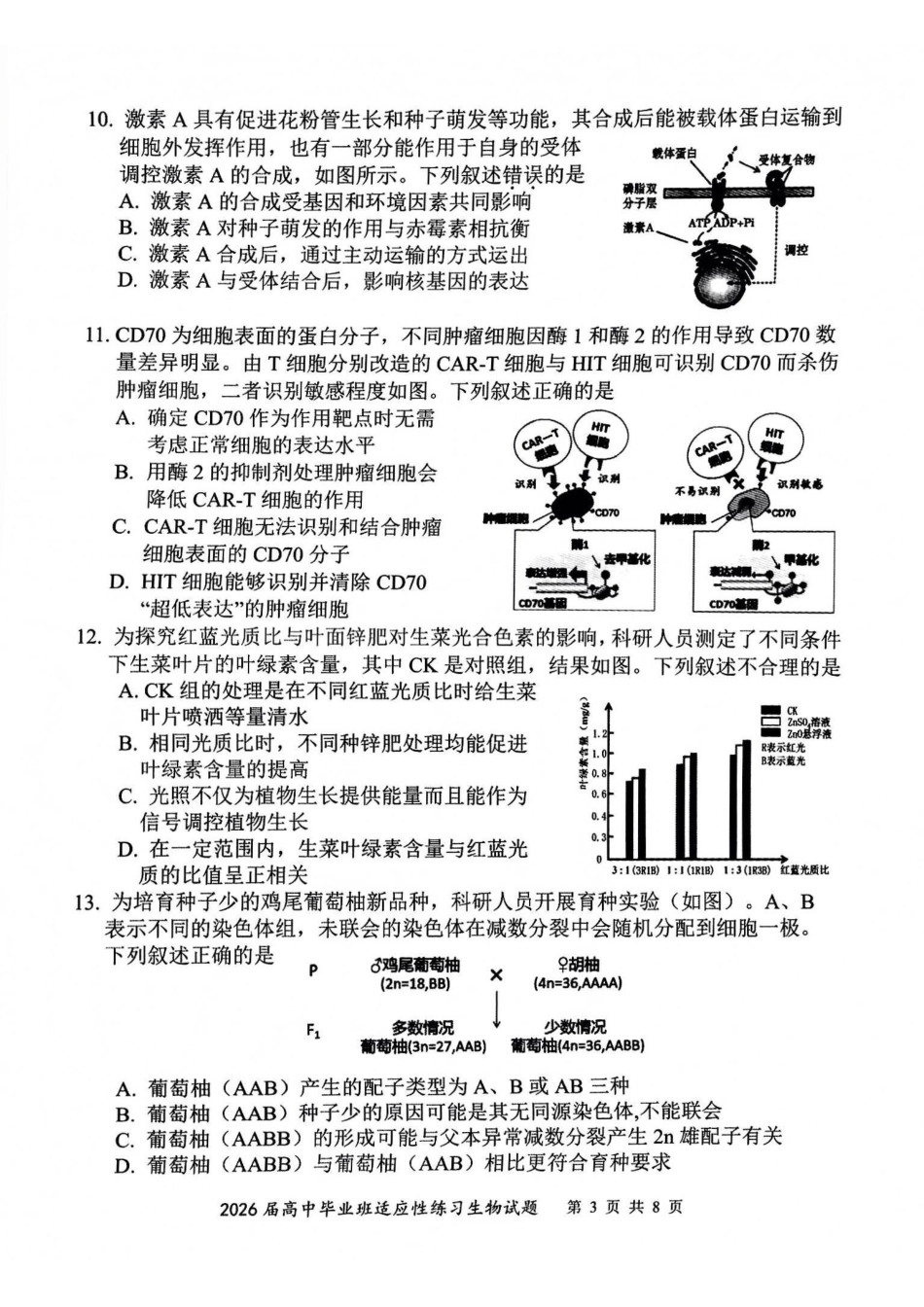 2026届高中毕业班适应性练习生物.pdf_第3页
