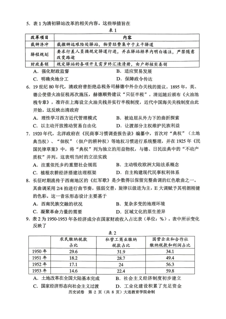 2026年大连市高三综合模拟考试历史.pdf_第2页